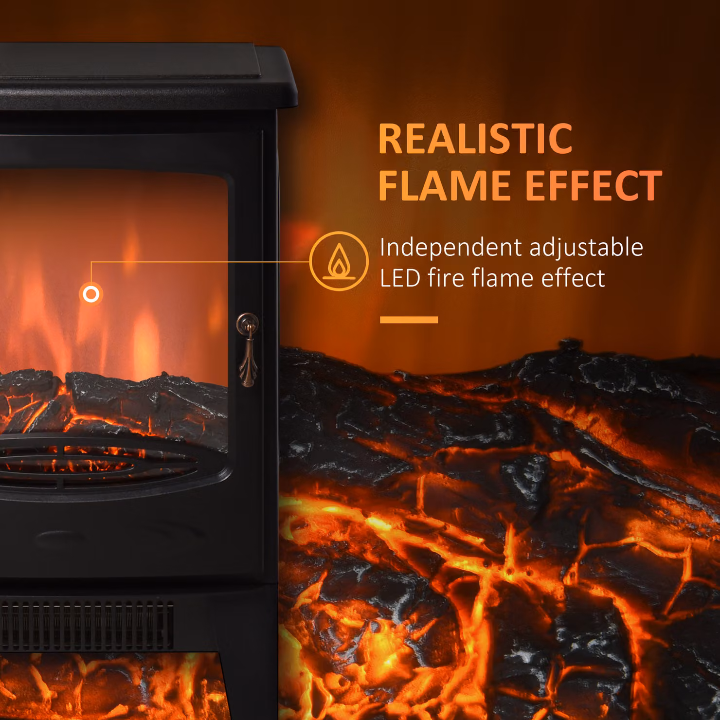 HOMCOM 1800W Electric Fireplace Heater with Tempered Glass in Black – 4
