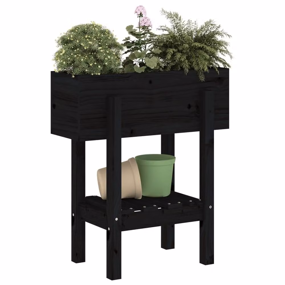 Berkfield Home Black Solid Wood Pine Garden Planter Tub W: 62 cm, D: 30 cm, H: 69 cm – 3