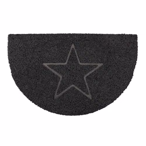 Oseasons Star Half Moon Doormat in Black, Semicircular Spaghetti Coil Vinyl with PVC Backing, W/D: 70 x 44 cm