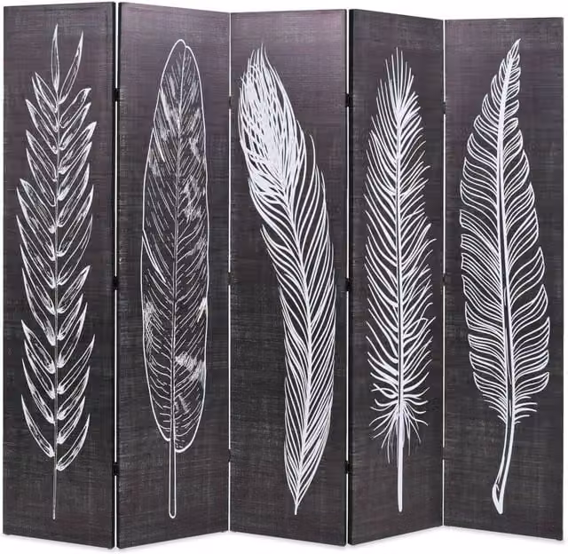 Berkfield Home Folding Room Divider with Abstract Feather Design in Black and White, W: 200 cm, H: 170 cm – 1