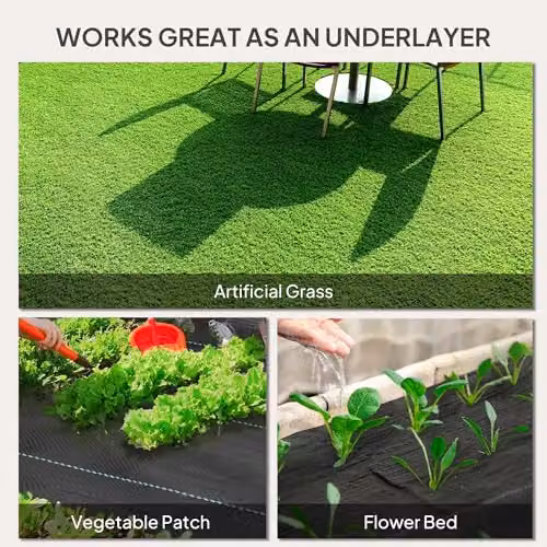 Outsunny Heavy Duty Weed Control Membrane Ground Cover, Black, W: 200 cm, L: 90 cm – 5