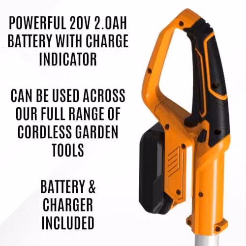 Ark Mat Cordless Pole Saw with Rechargeable Battery and Charger in Orange, Telescopic Electric Tree Pruner with 200mm Adjustable Cutting Head – 4