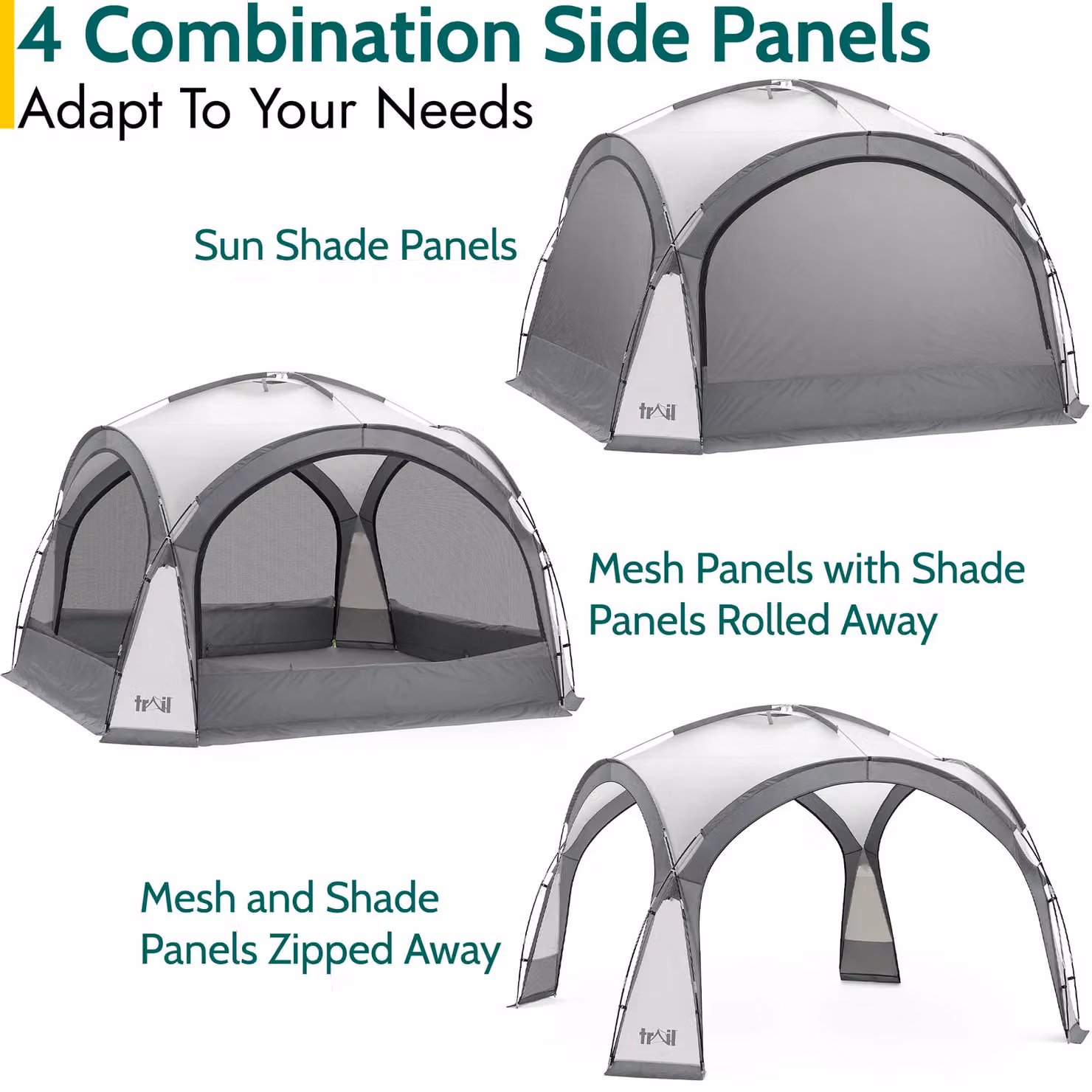 Trail Grey Outdoor Leisure Dome Shelter with Sides, UV Waterproof Camping Gazebo, W/D/H: 350 x 350 x 230 cm – 3