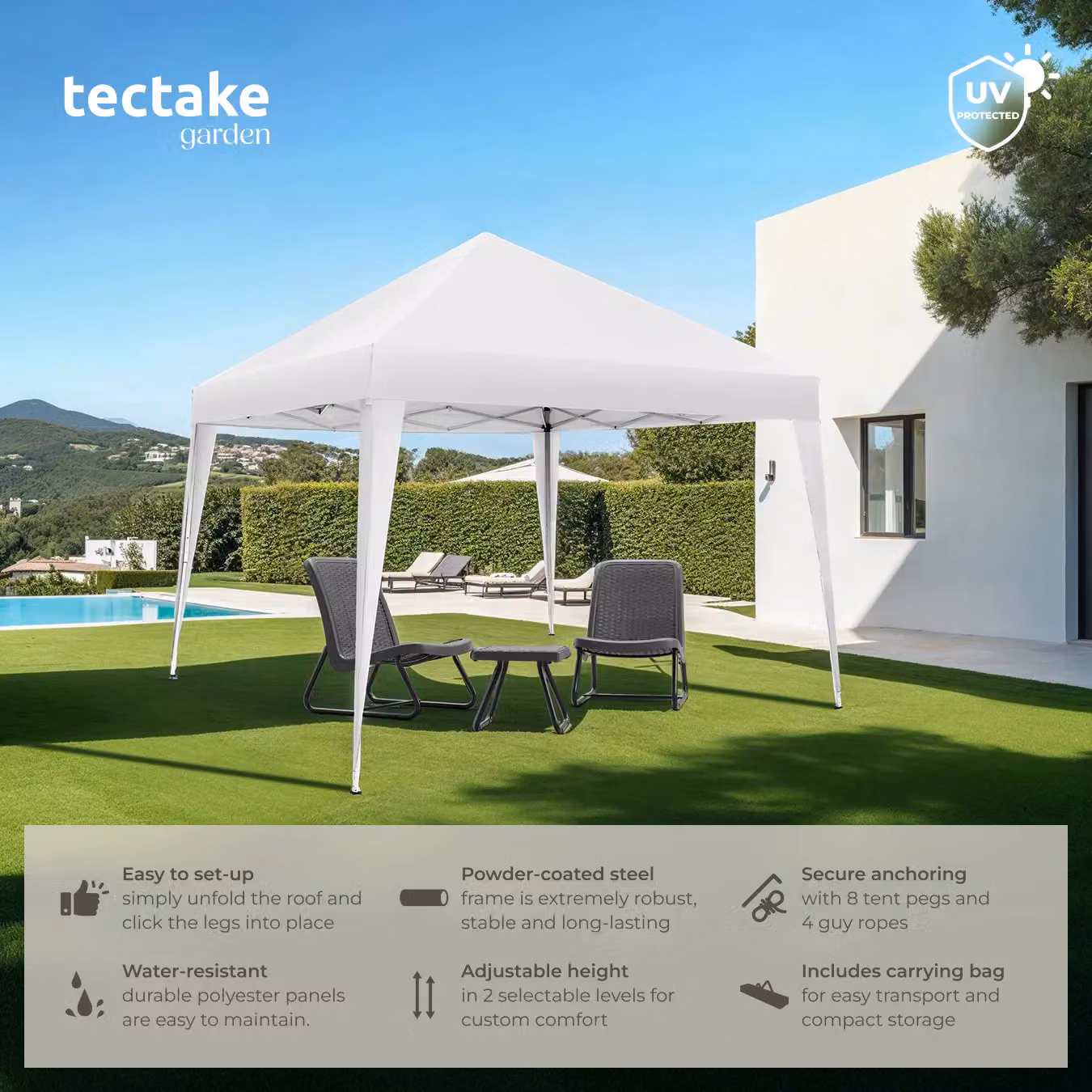 tectake Gazebo Linosa White, W/D/H: 300 x 300 x 255 cm – 2