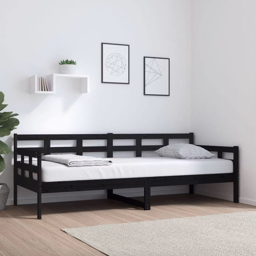 Berkfield Home Beautiful Day Bed in Black Solid Pine Wood, W/D/H: 200 x 80 cm – 1