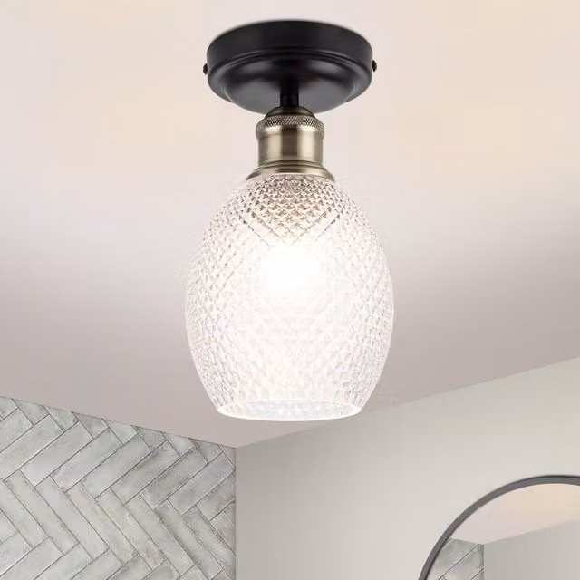 COSYLYTE Auburn Black Glass Bathroom Ceiling Flush Light