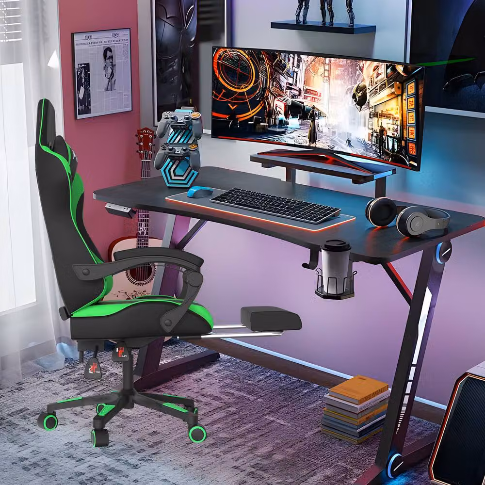 Alivio Ergonomic Green PU Leather Gaming Chair with Footrest, Headrest and Lumbar Support – 6