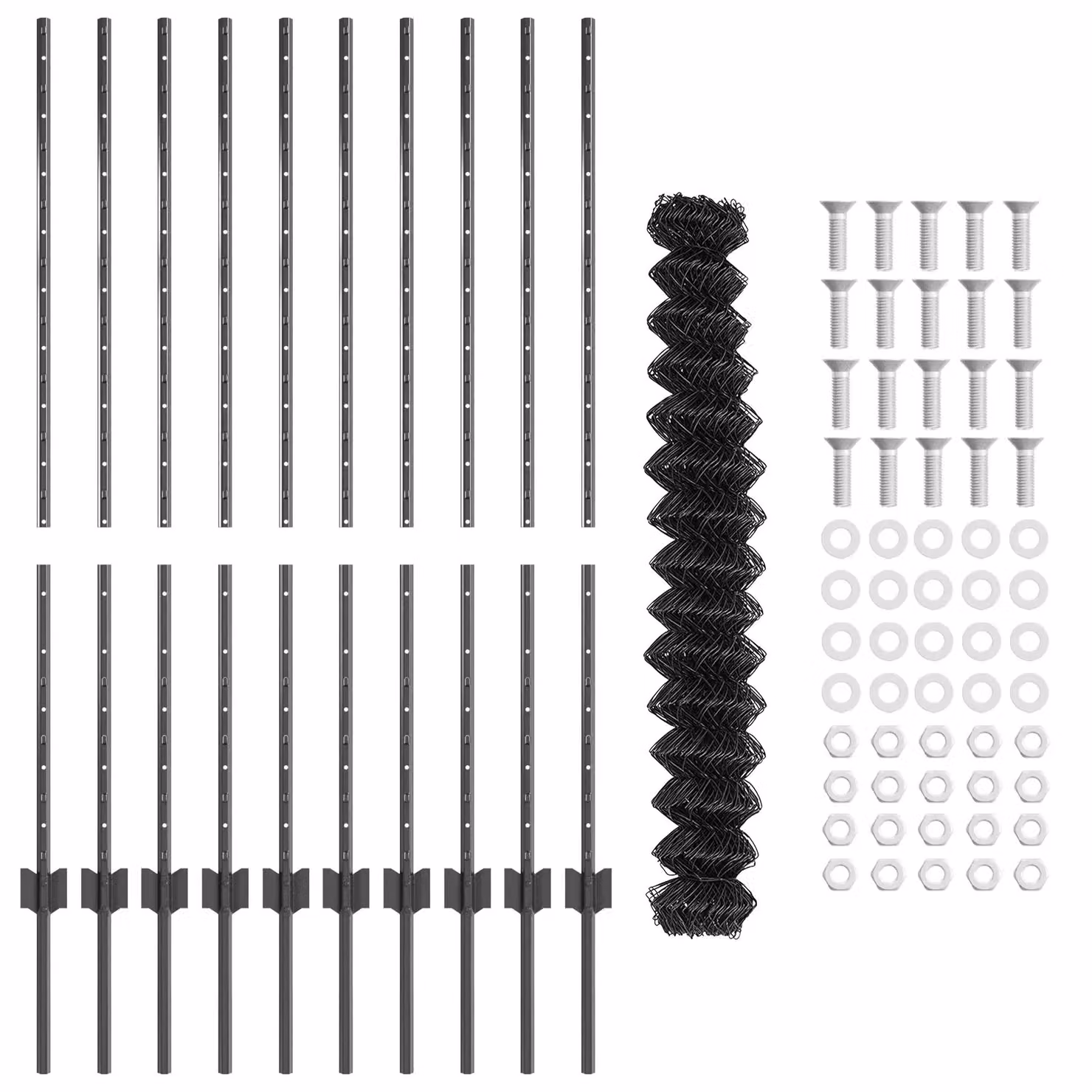 Berkfield Home Grey Galvanised Steel Chain Link Fence with 20 U-Profile In-Ground Posts, W: 10 m, H: 1.2 m – 2