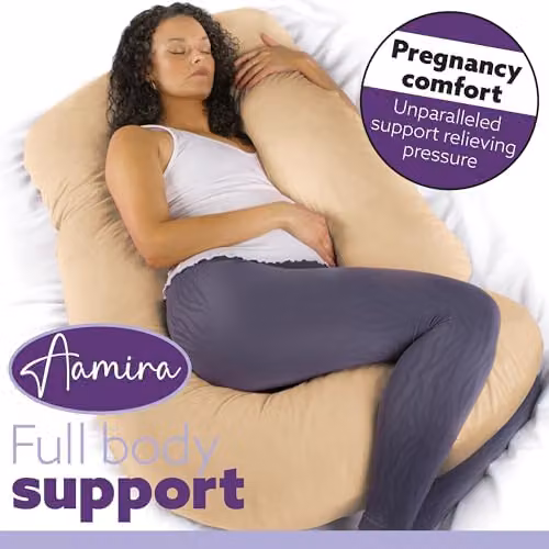 Aamira J Shaped Memory Foam Pregnancy Maternity Pillow with Velvet Cover, Beige, W/D/H: 140 x 70 x 20 cm – 5