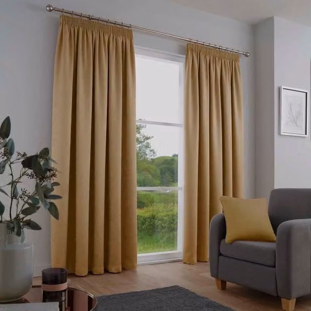 Terrys Fusion Galaxy Dimout Ready Made Pencil Pleat Curtains, Yellow