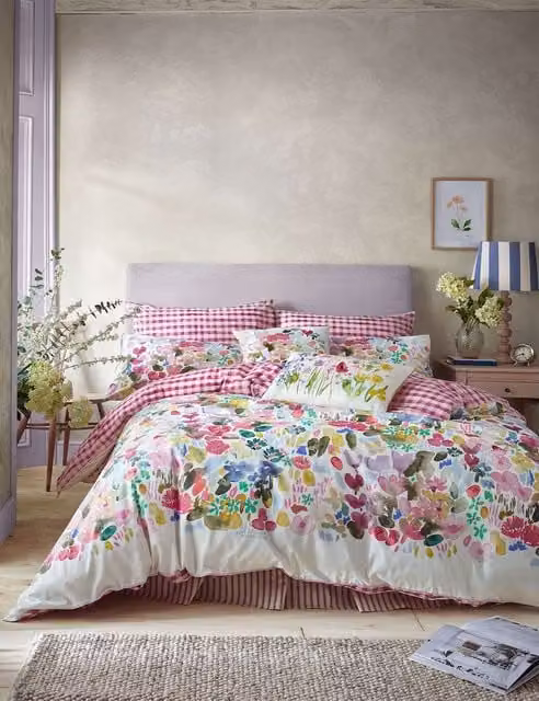 Bluebellgray Pink Mix Floral Pure Cotton Percale Bedding Set, W: 180 cm x L: 200 cm