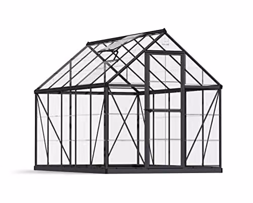 Palram Canopia Harmony Grey Polycarbonate and Aluminium Gable Greenhouse with Hinged Window and Lock