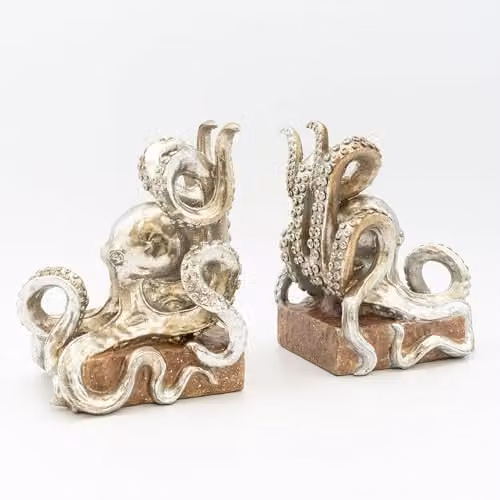 Madison & Mayfair Lavish Octopus Silver Metal Bookends