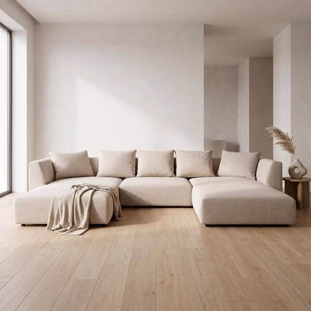 Abakus Direct Tokyo U-Shape Modular Sofa in Beige and Grey Brushed Tweed Fabric
