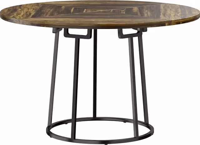 HOMCOM Round Dining Table with Spliced MDF Top and Conical Metal Base, Rustic Brown and Black, Diameter: 120 cm, Height: 75 cm