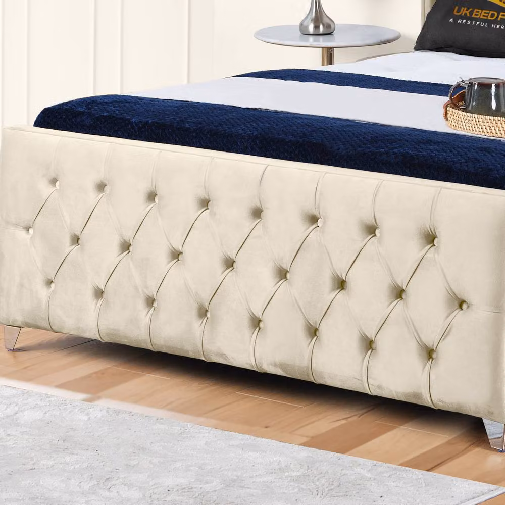 UK Bed Furniture Windsor Wingback Gas Lift Storage Upholstered Bed in Beige, W/D/H: 90 x 200 cm – 3