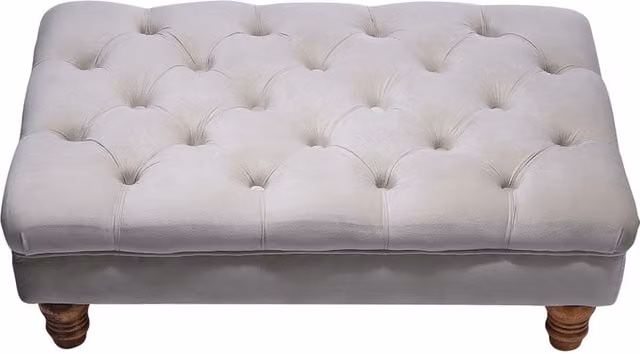 Grey Buttoned Velvet Rectangular Ottoman Footstool with Wood Frame
