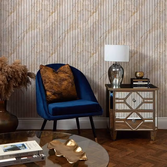 I Love Wallpaper Abstract Fluted Marble Panel Wallpaper in Beige and Yellow