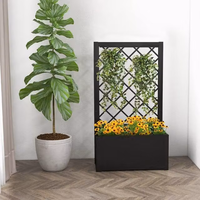 Costway Elevated Lattice Metal Planter Box with Trellis, Black, Height: 112 cm – 1