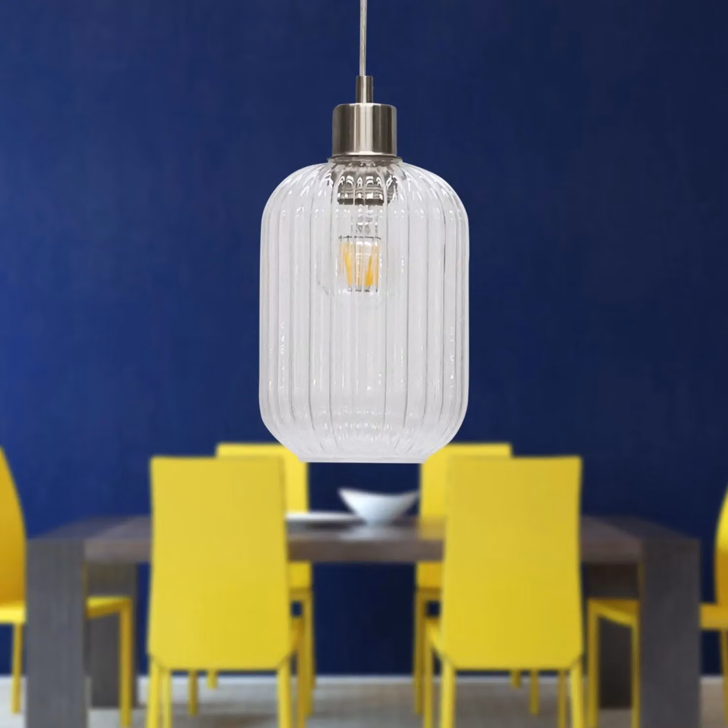 First Choice Lighting Batley Pendant Light with Transparent Ribbed Glass and Silver Metal Fitting – 2
