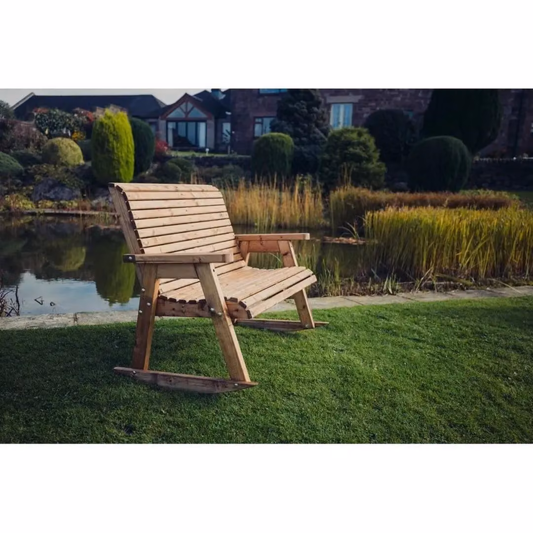 Churnet Valley Garden Furniture Ltd Valley Rocking Bench in Brown Pine Wood with Cushions – 2