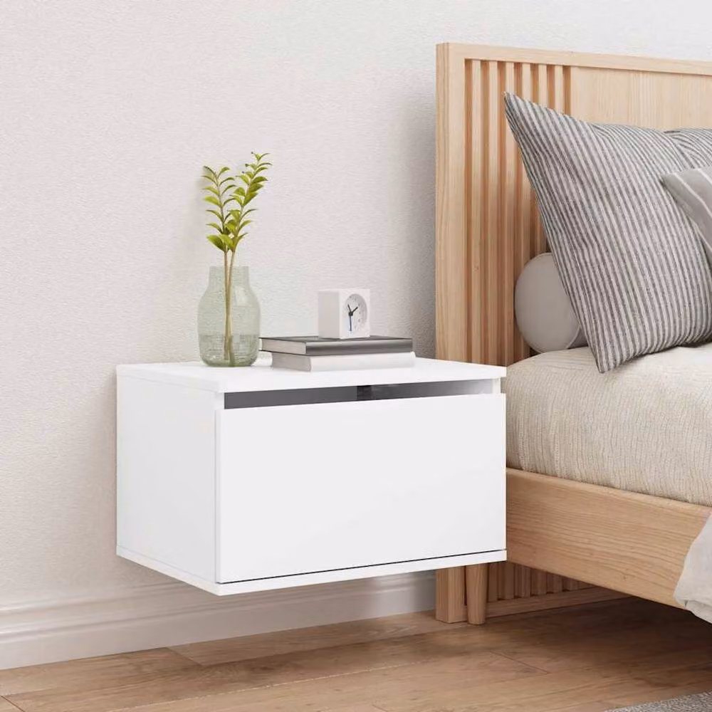 Berkfield Home Modern Wall-mounted Bedside Cabinet with Integrated LED Lights, White, W: 36 cm, D: 30 cm, H: 50 cm – 3