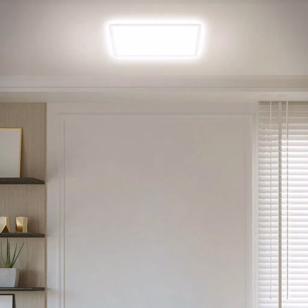 Briloner Leuchten Square LED Ceiling Light with Backlighting Effect, White, W/D/H: 42 x 42 x 2.9 cm – 4