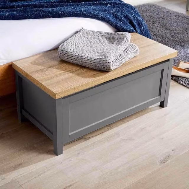 Home Source Avon Ottoman Storage Chest Unit in Grey Oak Wood