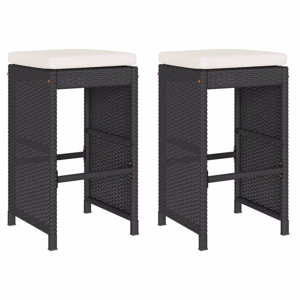 Berkfield Home Beautiful Set of 2 Black Poly Rattan Garden Bar Stools with White Fabric Cushions – 3