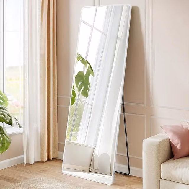 SONGMICS Freestanding Rectangular Full Length Mirror in Matte White, H 160 x W 50 x D 1 cm