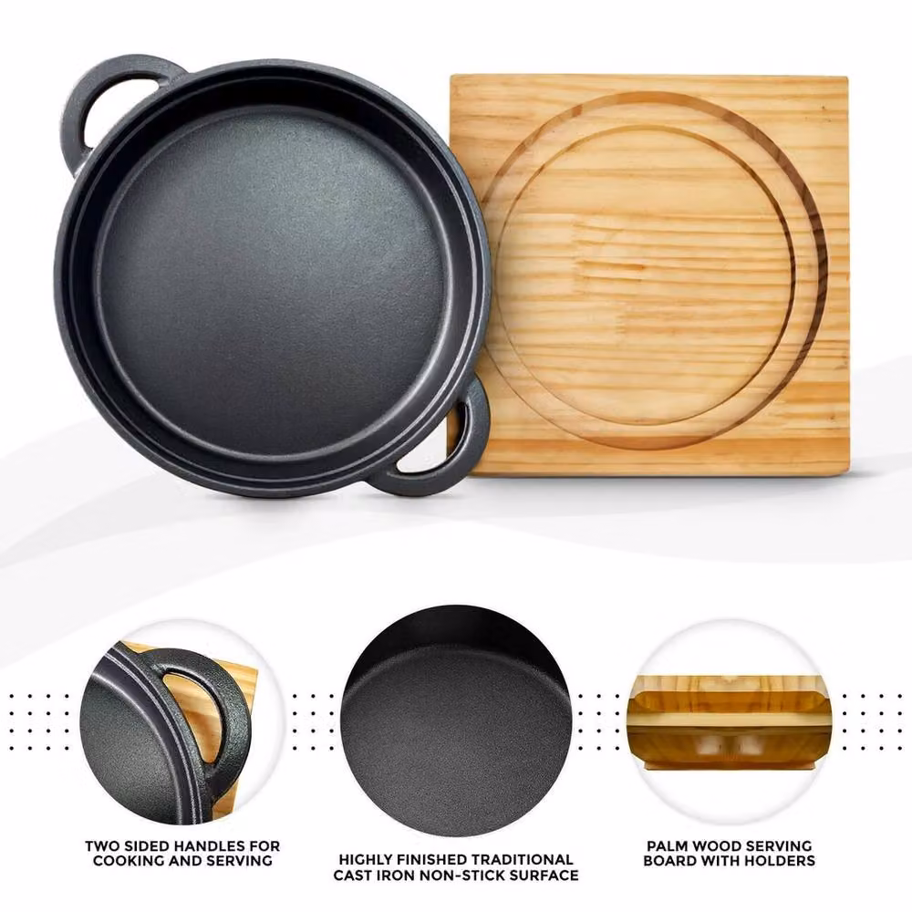 EONLION Uncoated Cast Iron Frying Pan, Black, Diameter: 100 cm – 5