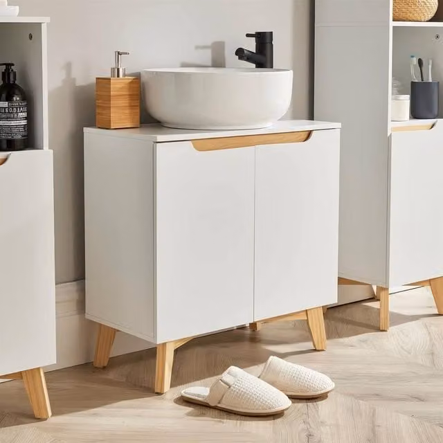 Home Source Florence Under Sink Bathroom Storage Cabinet, White, W/D/H: 60 x 30 x 60 cm