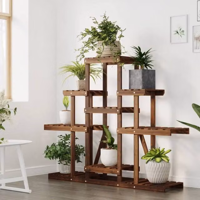 Berkfield Home Elegant Flower Stand in Brown Solid Wood, W/D/H: 110 x 25 x 96 cm