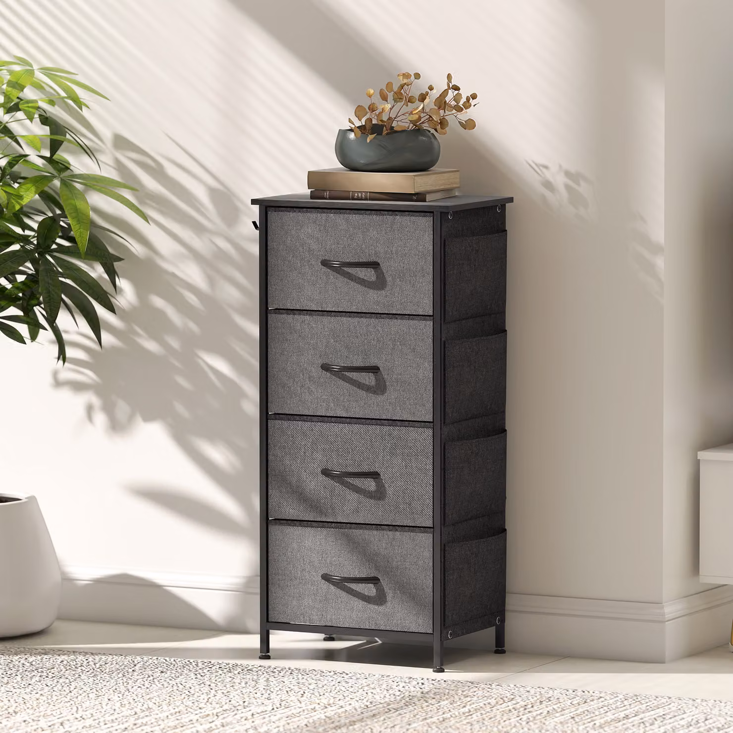 HOMCOM Chest of Four Fabric Drawers in Charcoal Grey – 8