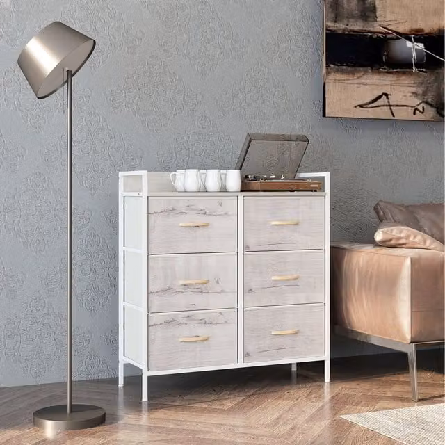 HOMCOM Rustic Chest of Drawers with Open Shelves in Beige, Grey or White, W: 79 cm, H: 85 cm