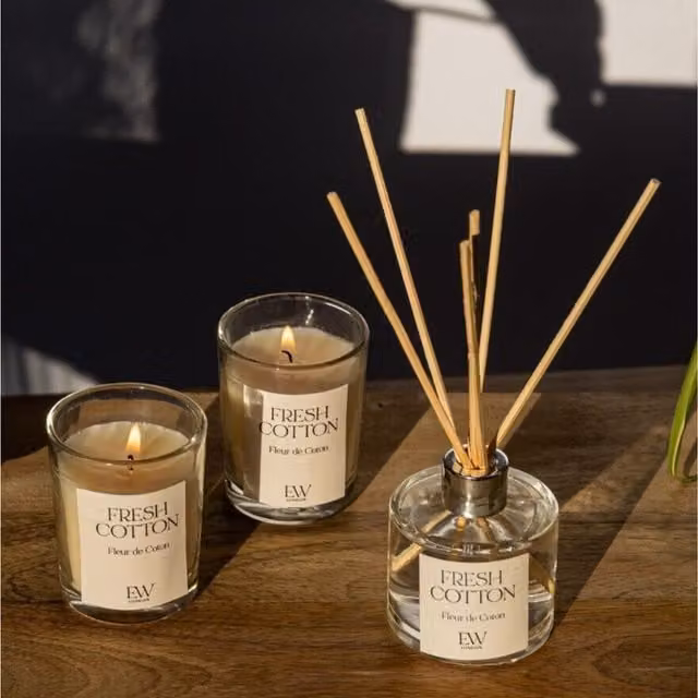 Marco Paul Fresh Cotton Votive Candle and Diffuser Set in Grey and White