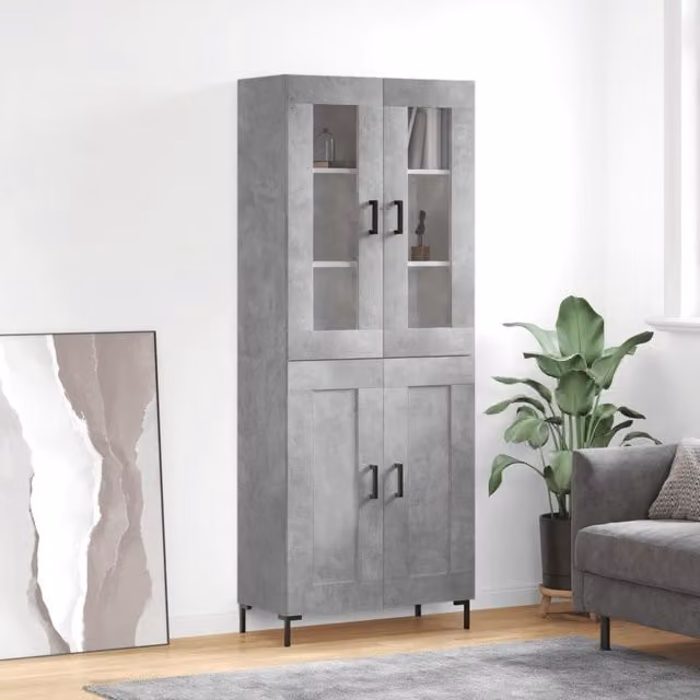 Berkfield Home Modern Highboard in Concrete Grey with Glass Doors, W/D/H: 69.5 x 34 x 180 cm