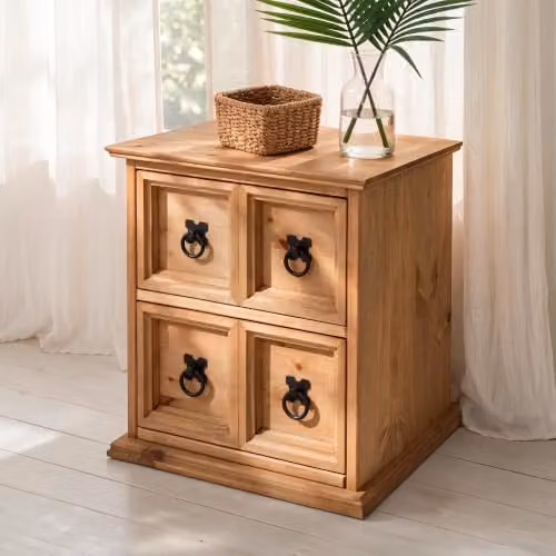 Mercers Furniture Corona Solid Pine Wood 2x2 CD Unit in Antique Wax Brown, H 44 cm x W 38 cm x D 30 cm – 2
