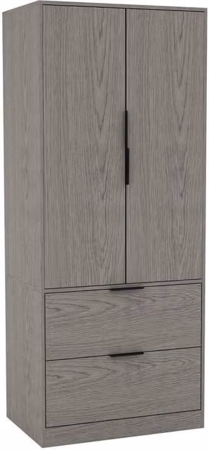KORVIXA Minimalist Grey Bedroom Wardrobe with 2 Doors and 2 Drawers, H 180 cm x W 100 cm x D 60 cm