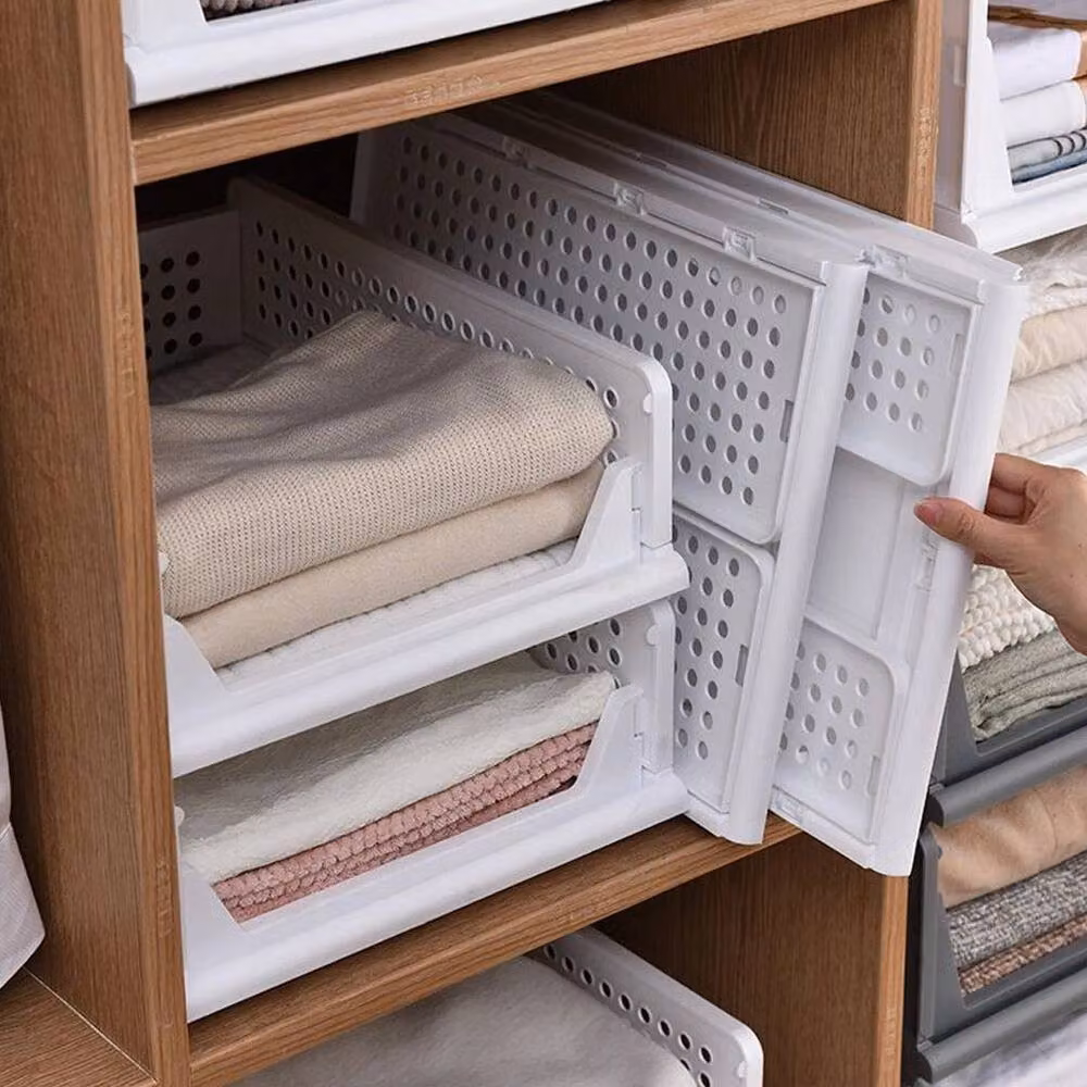 Kelvenix Stackable Wardrobe Organiser Shelf Rack, White, 36L – 2
