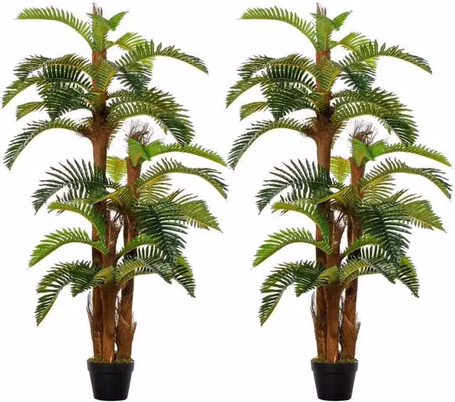 Chilli Seating Set of 2 Green Artificial Tropical Palm Trees in Plastic and Concrete Pots