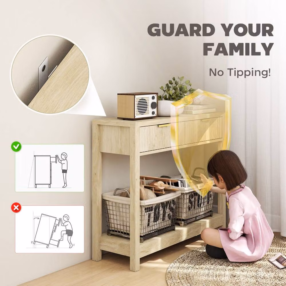 Wyld Haus Kesoyo Natural Fluted Drawer Console Table with Lower Shelf, W/D/H: 90 x 30 x 76 cm – 3
