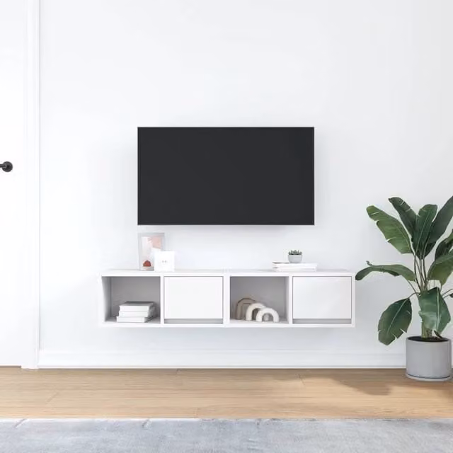 Berkfield Home Set of 2 White Engineered Wood TV Cabinets, W: 60 cm, D: 31 cm, H: 25.5 cm