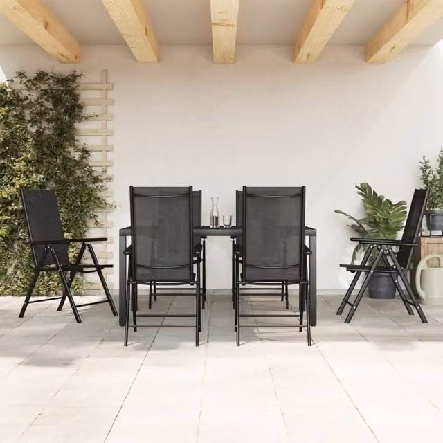 Berkfield Home 7 Piece Garden Dining Set in Black Aluminium and WPC – 1