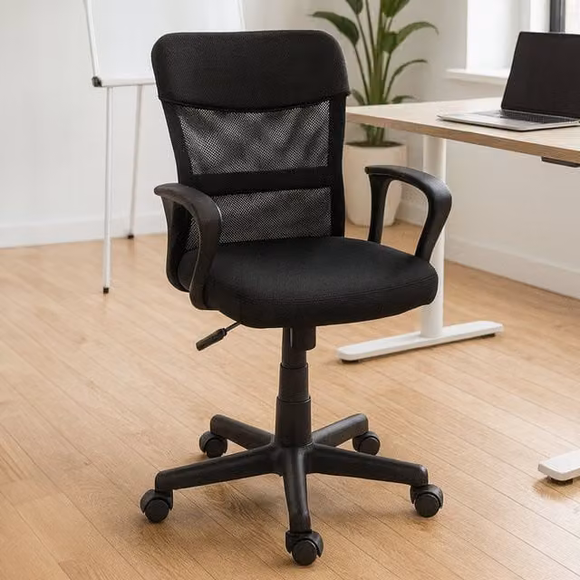 Orsina Ergonomic Swivel Home Office Chair in Black and Grey Fabric with Armrests and Headrest – 1