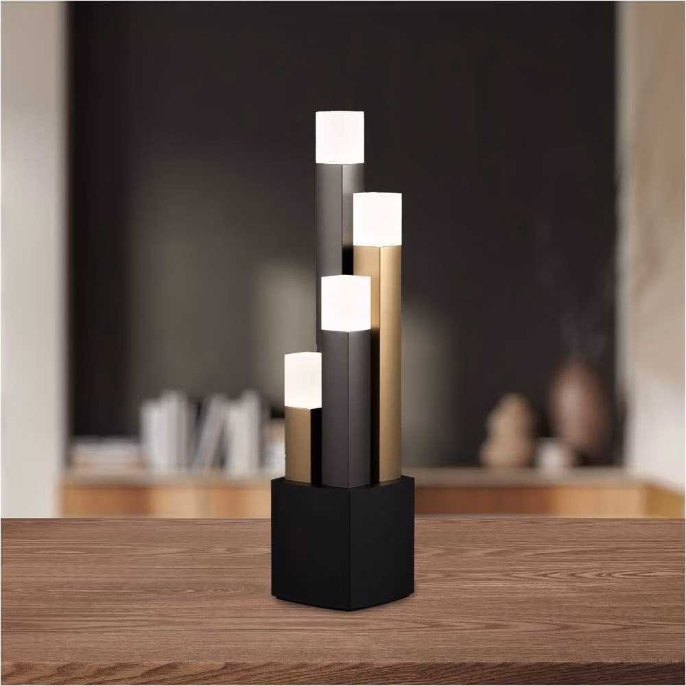 Loops Modern Table Lamp in Black, Brown and Gold/Brass with LED Bulb Included – 3