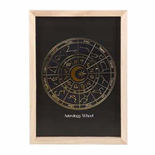 Something Different Wholesale KDMD Black and Gold Astrology Wheel Framed Wall Art Print, W/D/H: 30.5 x 30.5 x 30.5 cm