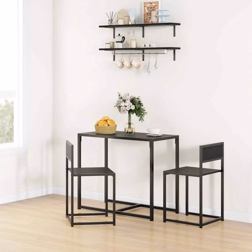 FORGEVIO Modern Square Dining Table and 2 Chairs Set in Black and Brown – 2
