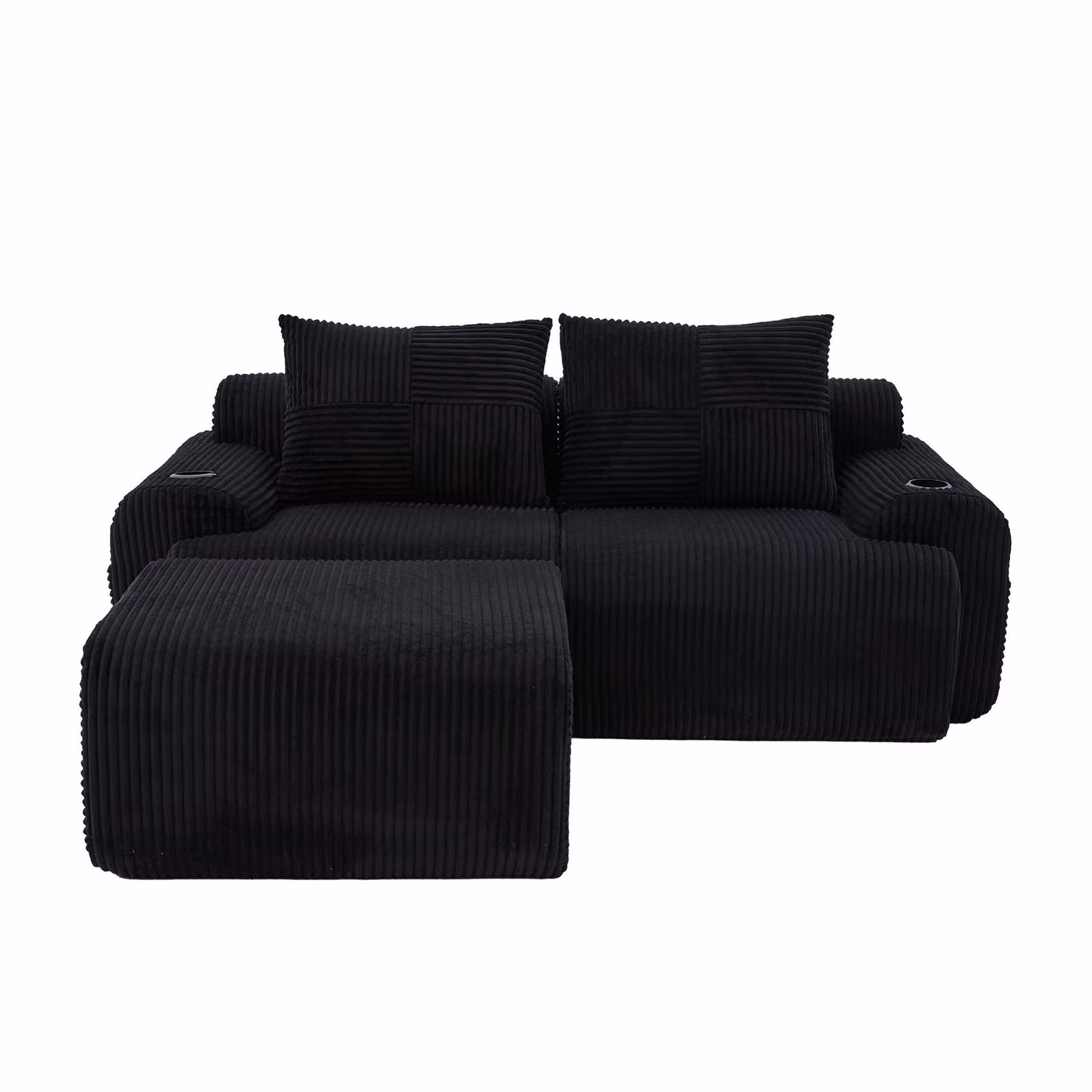 Aosom UK Modular 2-Seater L-Shape Sofa in Black Corduroy with Foam-Filled Plush Seats and Built-In Cup Holder, W/D/H: 174 x 200 x 80 cm – 2