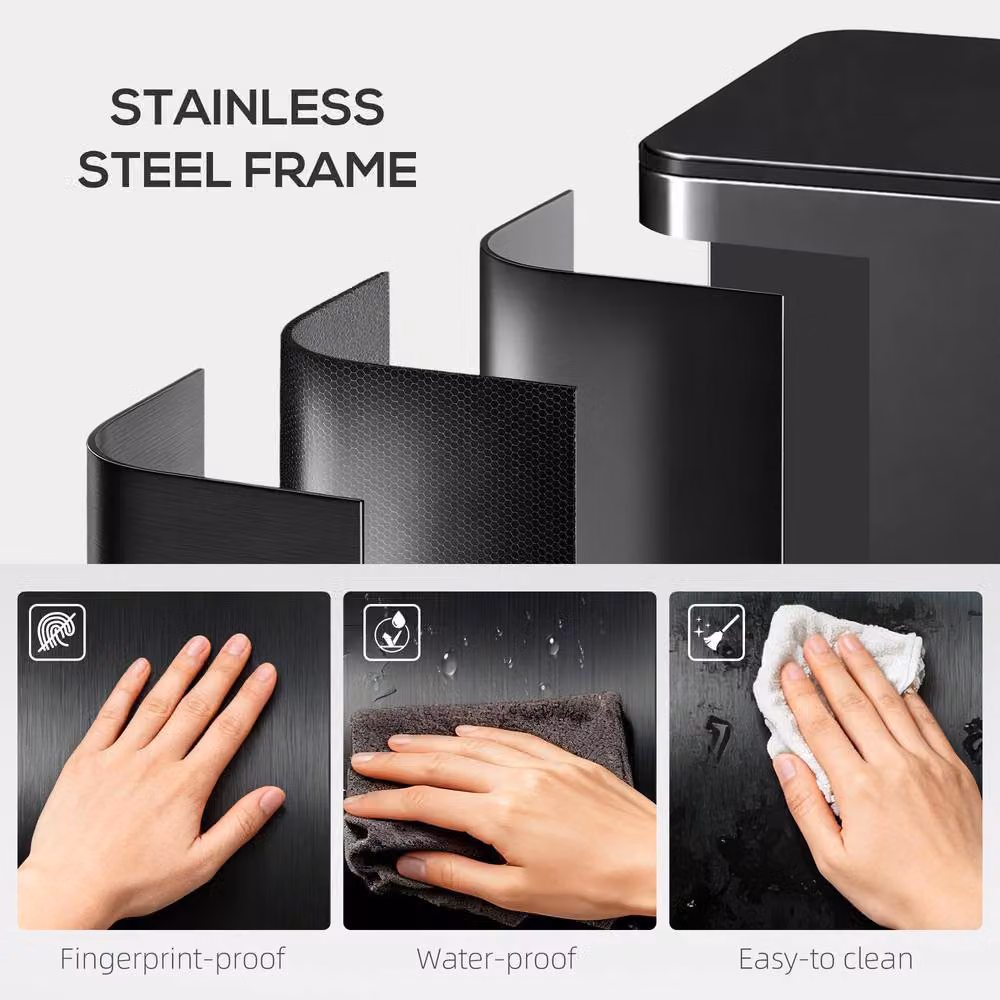 STILVORA 45L Triple Pedal Bin with Soft-Close Lid and Odour Filter in Black Stainless Steel – 8